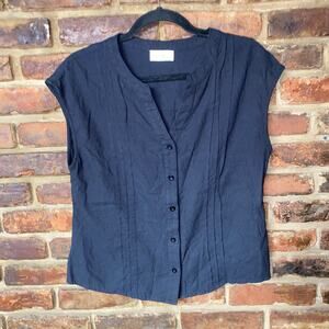 Hayes Black Short Cap Sleeve Button Down Cotton Shirt Women's LP Petite Large